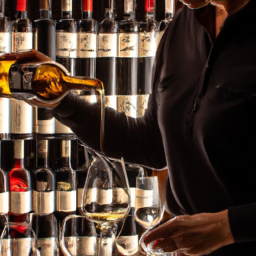 E prompt:Create an image showcasing a sommelier elegantly pouring wine into a crystal glass, surrounded by shelves filled with diverse wine bottles from around the world, symbolizing the vast opportunities that the Canadian Association of Professional Sommeliers Certification offers