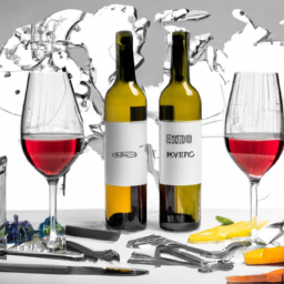 E prompt:Create an image showcasing two wine glasses filled with different wines, accompanied by a variety of wine bottles, a corkscrew, and a map of Canada to represent the diverse and comprehensive certification courses offered by the Canadian Association of Professional Sommeliers
